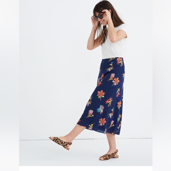 NWOT Madewell 100% Silk Atrium Midi Skirt in Bird of Paradise Size 4 - Picture 5 of 8